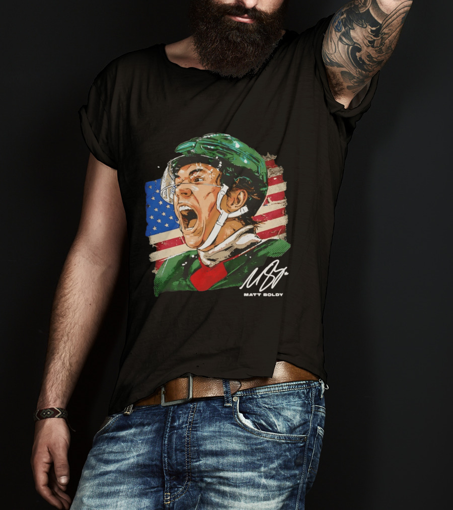 Matt Boldy USA Hockey Minnesota Wild Flag Celebration T-Shirt