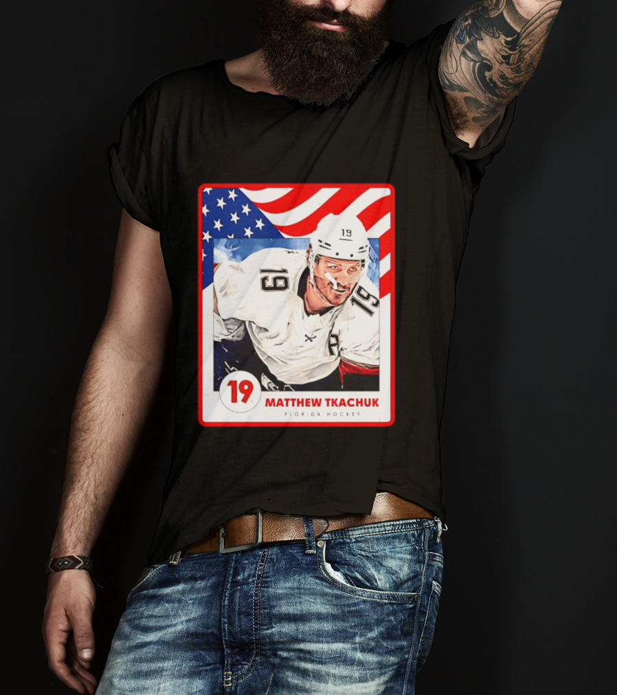 Matthew Tkachuk Florida Hockey USA Flag Card Number 19 T-Shirt