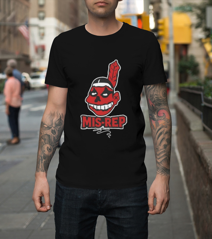 Mis Rep Native American Cartoon Face With Feather T-Shirt