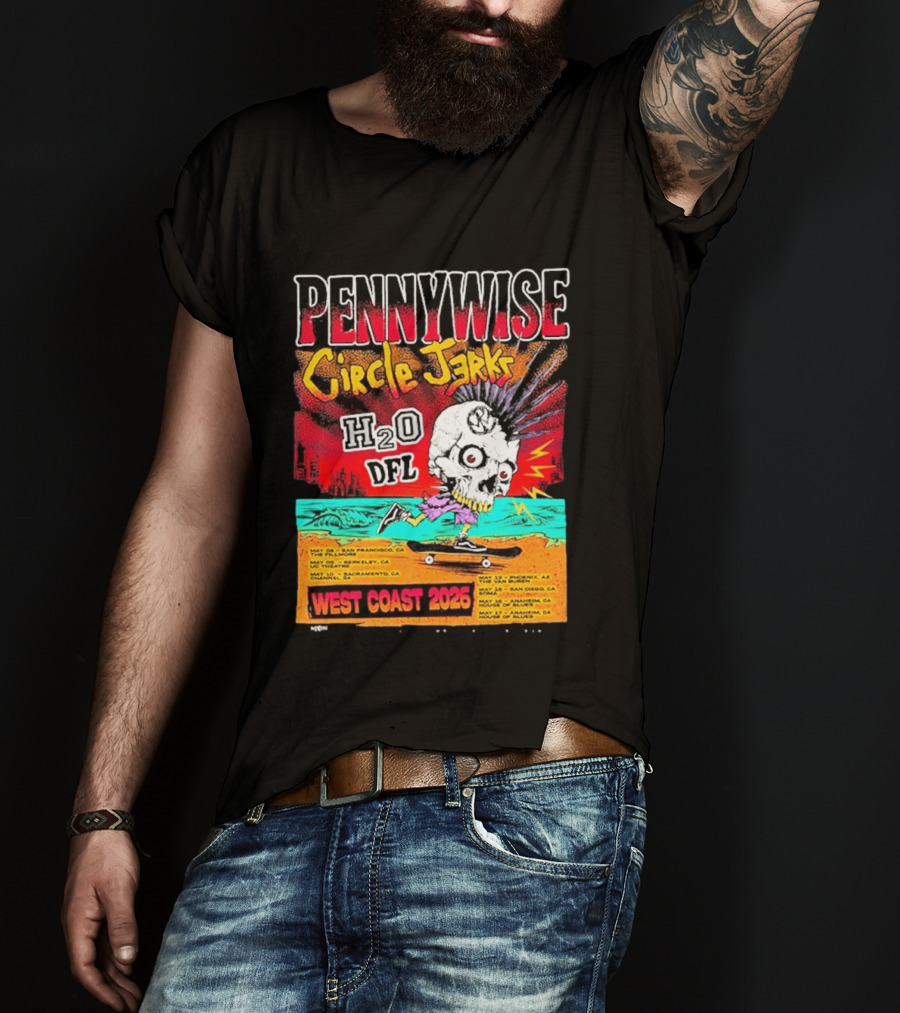 Pennywise Circle Jerks H2O DFL West Coast 2026 Tour San Francisco Sacramento Berkeley San Diego T-Shirt