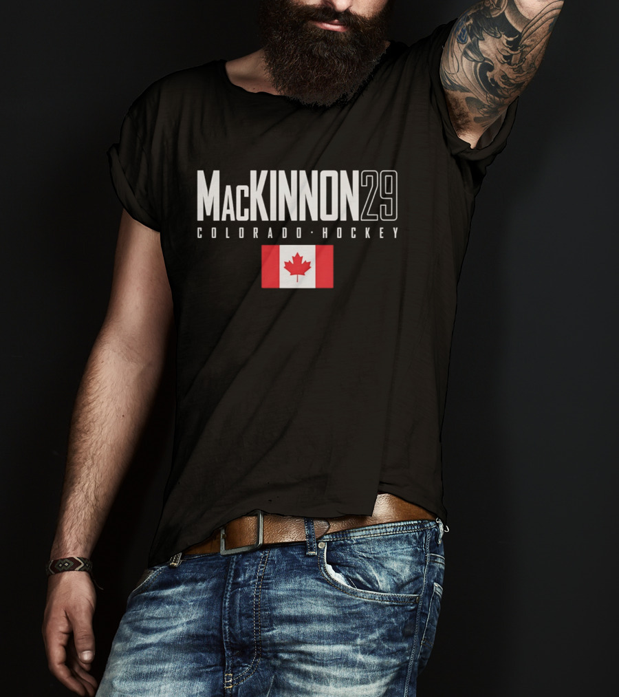 MacKinnon 29 Colorado Hockey With Canada Flag T-Shirt