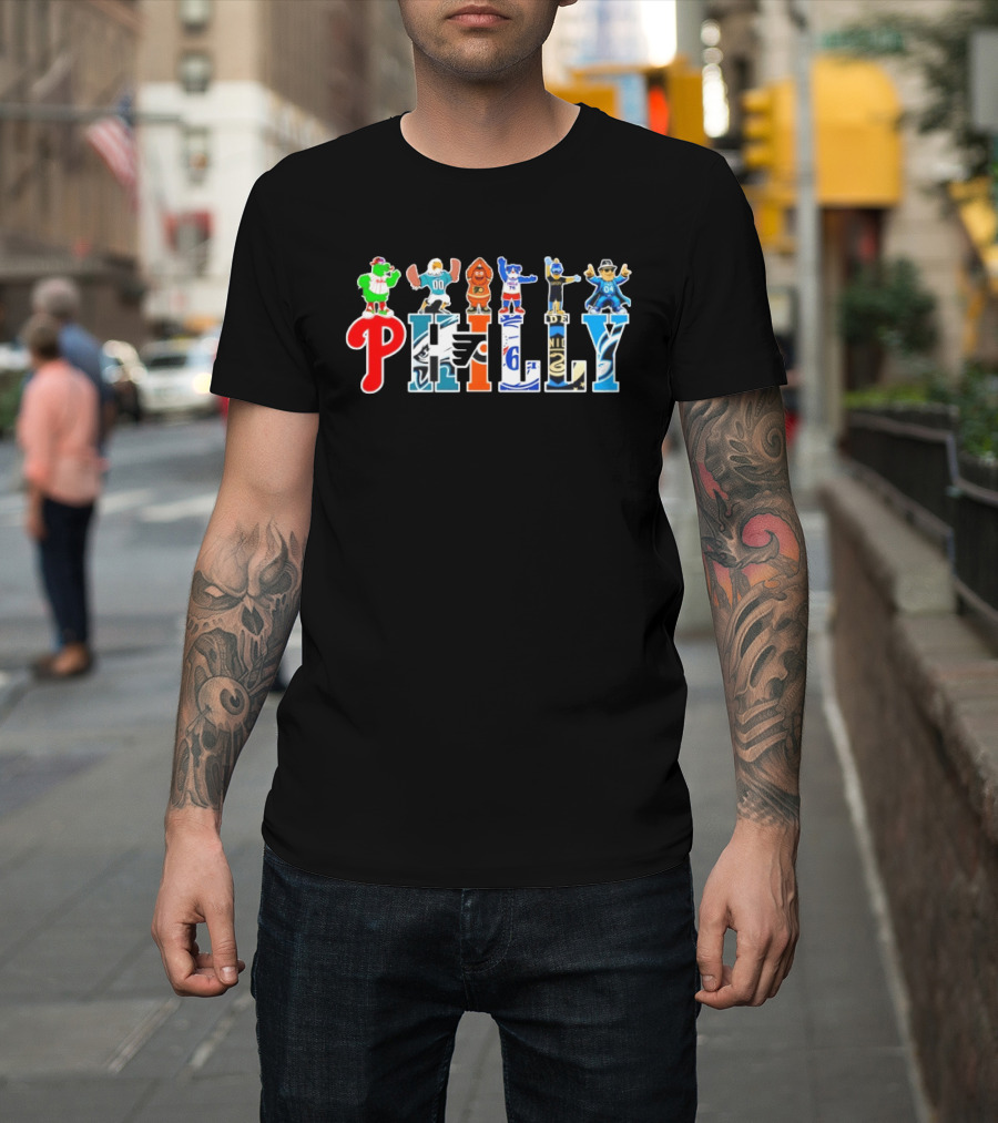 Philadelphia Phillies Eagles Flyers 76ers Philly Sports Team Characters T-Shirt
