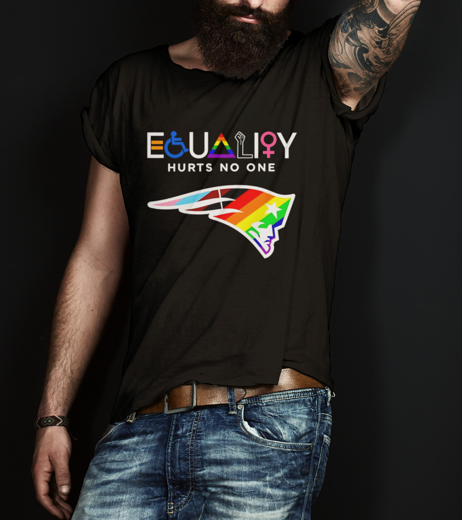 New England Patriots Equality Hurts No One Inclusive Pride Logos T-Shirt