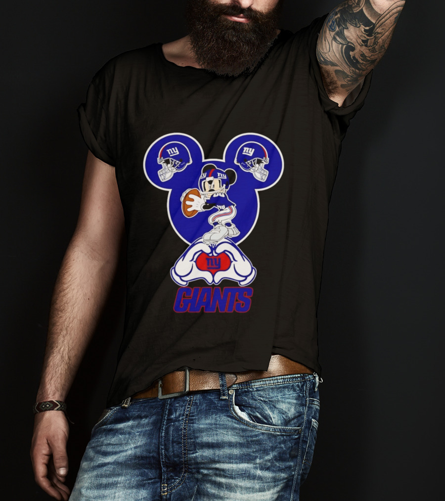 New York Giants Mickey Mouse Heart Hands NFL Team Fan Gear T-Shirt