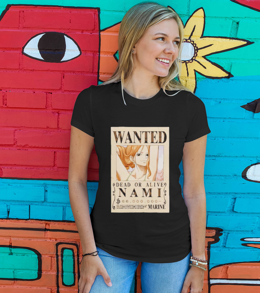 WANTED Dead Or Alive Nami 66,000,000 Beli One Piece Marine T-Shirt