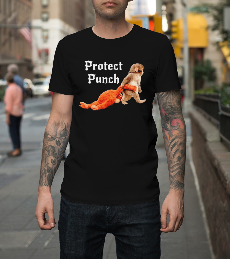 Protect Baby Monkey Punch Cute Cartoon Humor T-Shirt