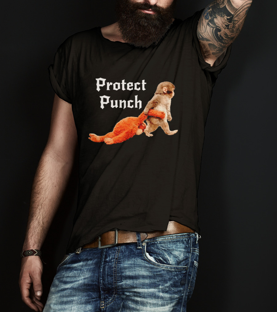 Protect Baby Monkey Punch Cute Cartoon Humor T-Shirt