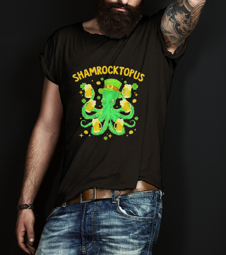 Shamrocktopus Octopus St Patrick's Day Beer Hat Shamrocks T-Shirt