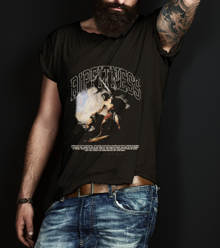 R1pfitness David The Shepherd King Michelangelo Biblical Warrior T-Shirt
