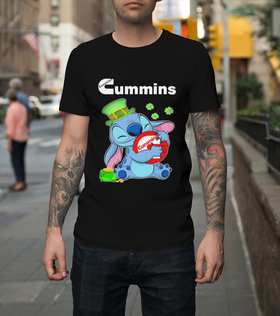 Cummins Stitch St Patricks Day Green Hat Shamrocks Hugging Coin Пот Gold T-Shirt