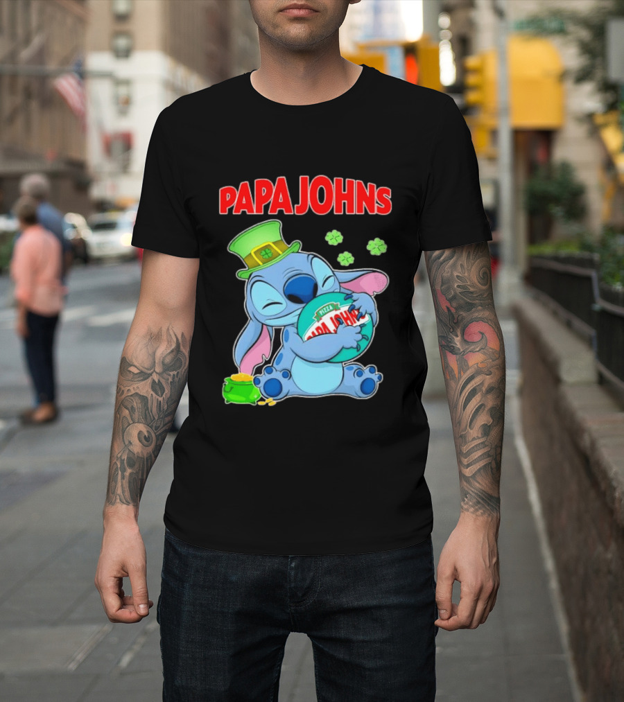 Papa Johns Stitch Pizza St Patricks Day Hug Clover T-Shirt