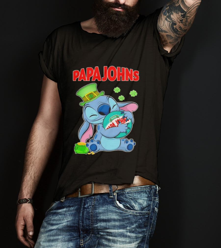 Papa Johns Stitch Pizza St Patricks Day Hug Clover T-Shirt