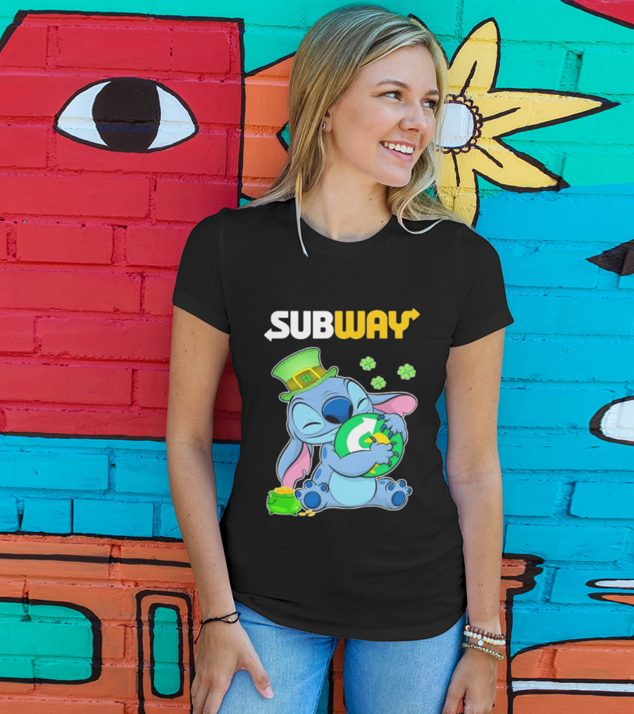 Subway St Patrick's Day Stitch Hugging Clover Coin T-Shirt