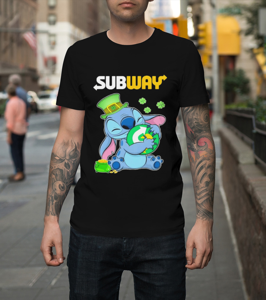Subway St Patrick's Day Stitch Hugging Clover Coin T-Shirt