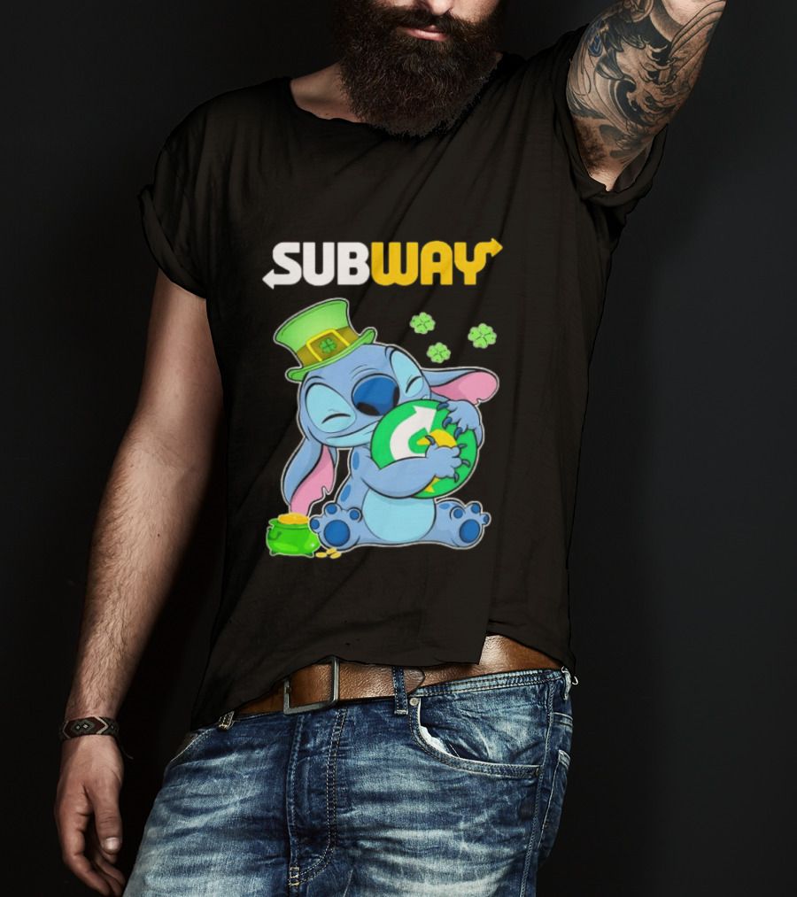 Subway St Patrick's Day Stitch Hugging Clover Coin T-Shirt