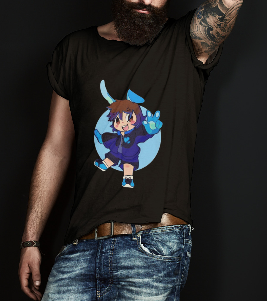 The8BitDrummer Bunny Blue Heart Cartoon Character With Bunny Ears And Sneakers T-Shirt