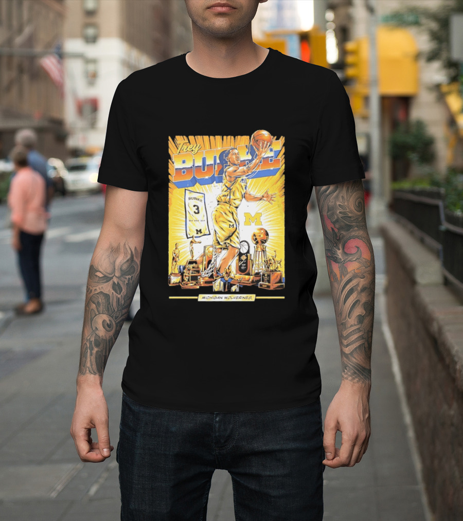 Trey Burke Michigan Wolverines Basketball Comic Style 3 M Jersey Trophy Collection T-Shirt