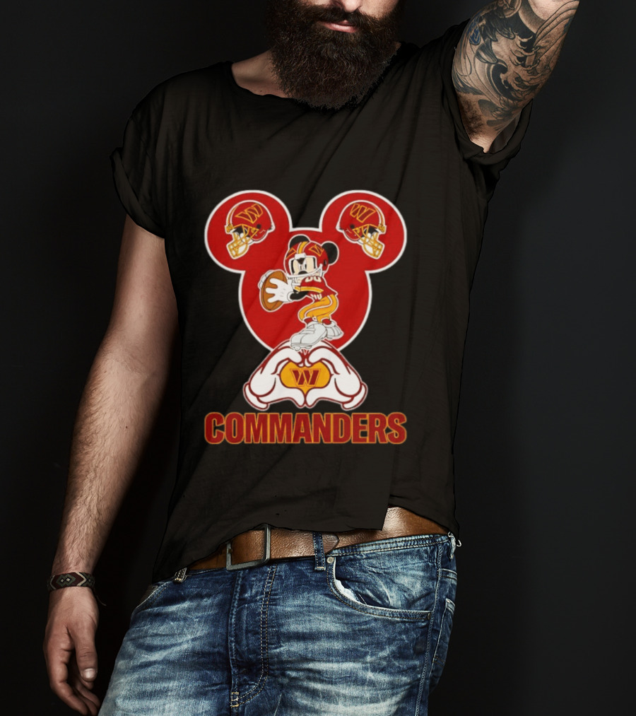 Washington Commanders Mickey Mouse Football Love Heart Hands T-Shirt