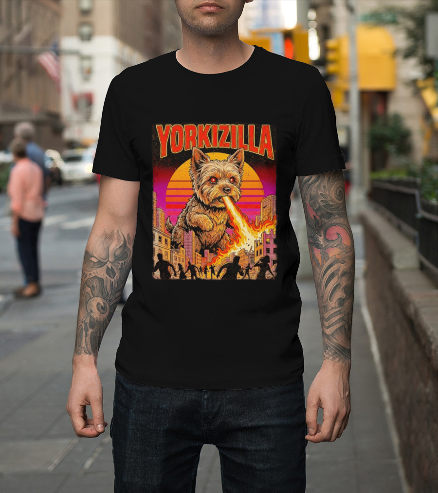 Yorkizilla Giant Yorkshire Terrier Monster Movie City Attack Scene T-Shirt