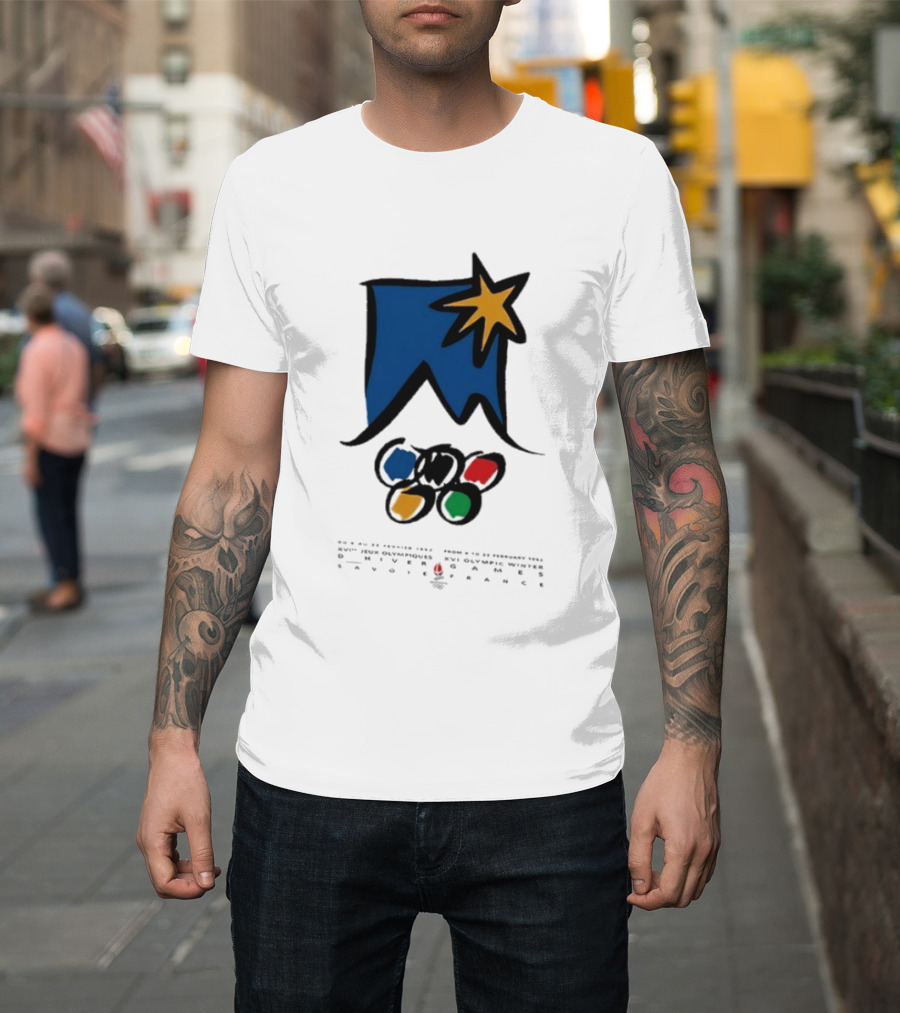 1992 Albertville Winter Olympics Star Emblem And Rings T-Shirt