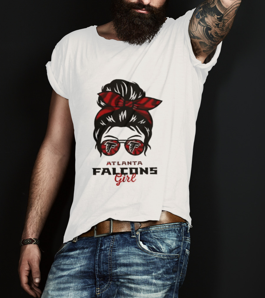 Atlanta Falcons Girl Messy Bun 2026 Bow Sunglasses T-Shirt