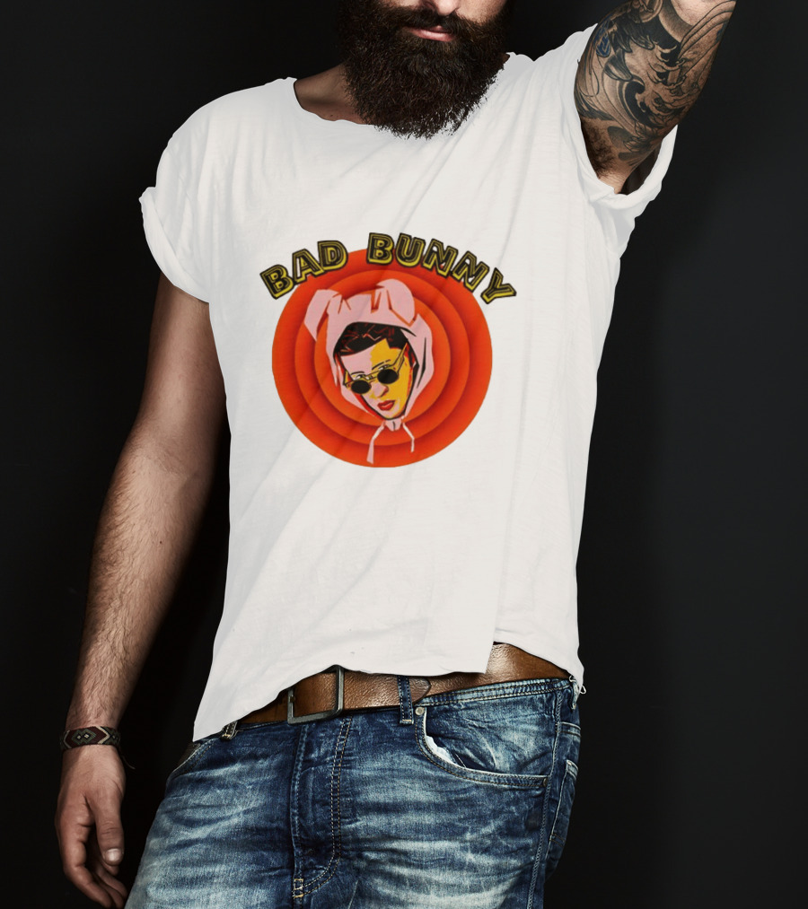 Bad Bunny Style Cartoon Character Image T-Shirt