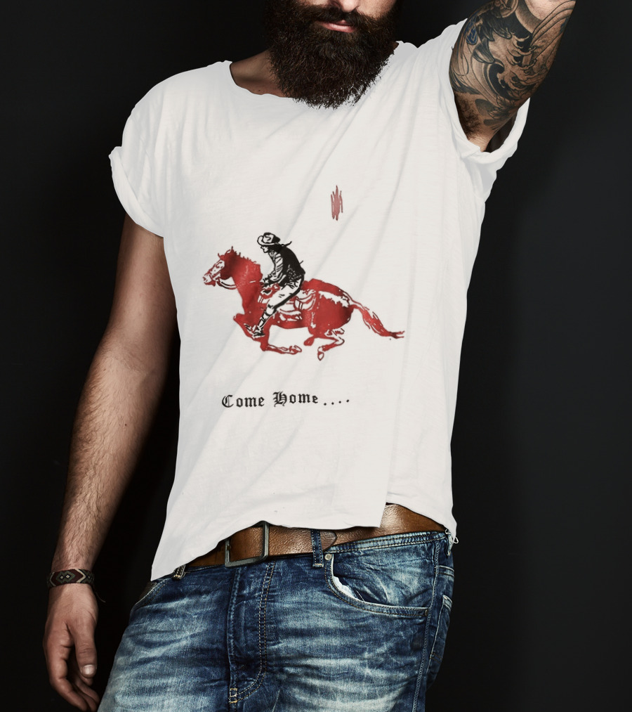 Come Home Cowboy Riding On Red Horse In Moonlit Night T-Shirt