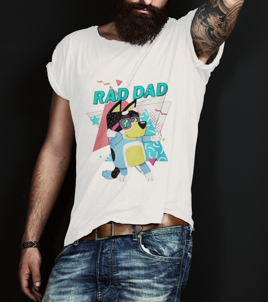 Blue Dog Rad Dad Retro Vibes With Sunglasses And Geometric T-Shirt