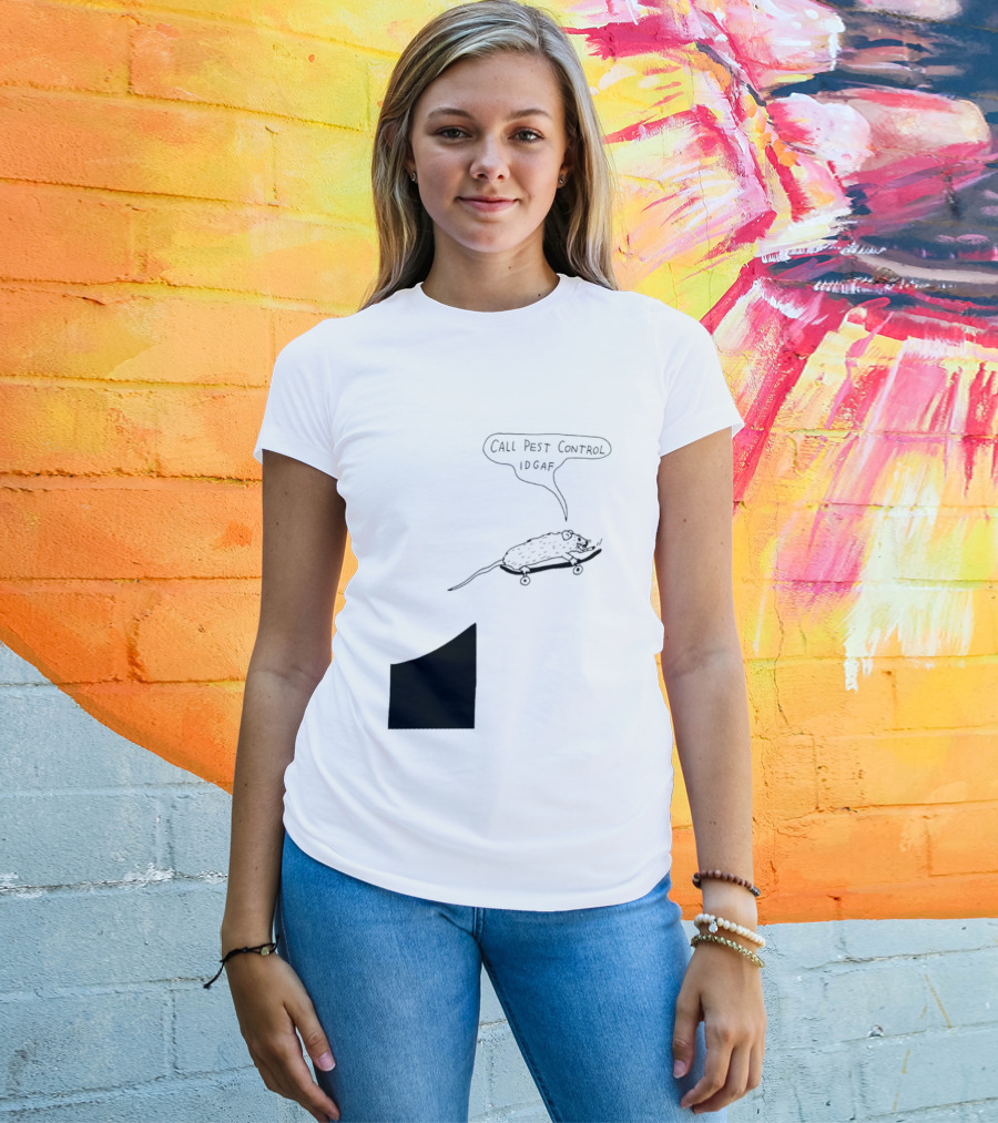 Call Pest Control IDGAF Rat On Skateboard T-Shirt