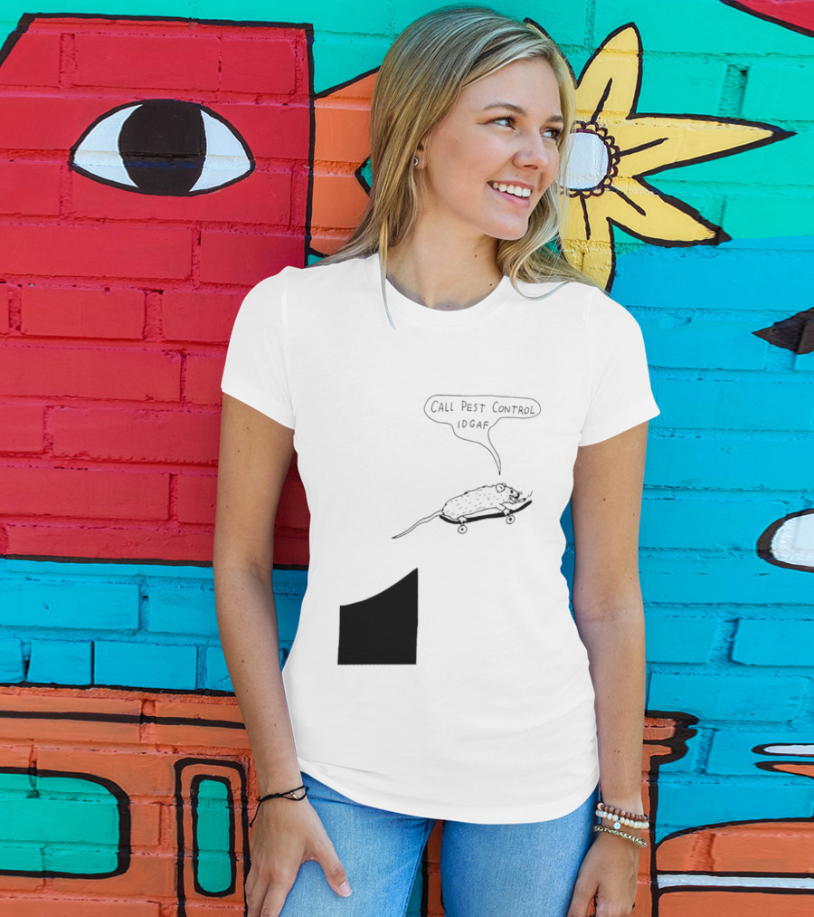 Call Pest Control IDGAF Rat On Skateboard T-Shirt
