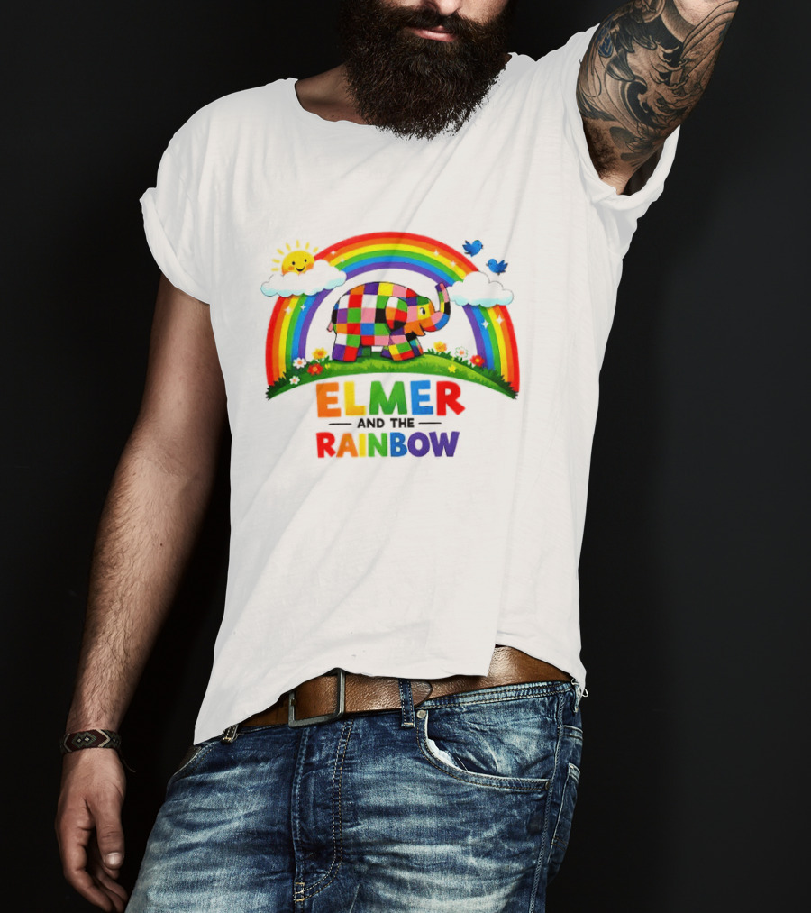 Elmer And The Rainbow Colorful Elephant With Sun And Birds T-Shirt