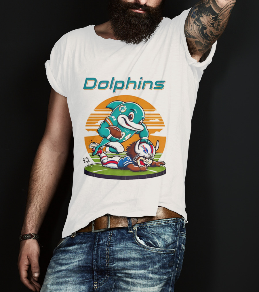 Miami Dolphins Vs Buffalo Bills Rivalry Cartoon Game Day Showdown T-Shirt