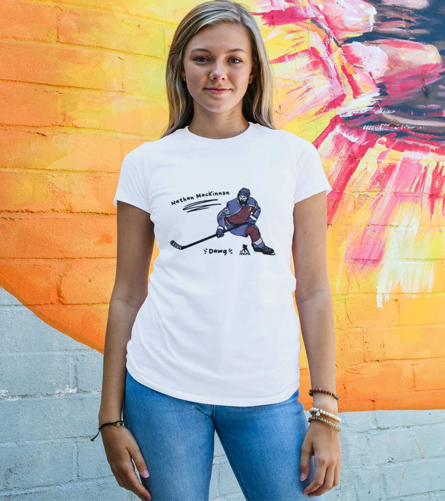 Nathan MacKinnon Colorado Avalanche Dawg Skating Cartoon T-Shirt
