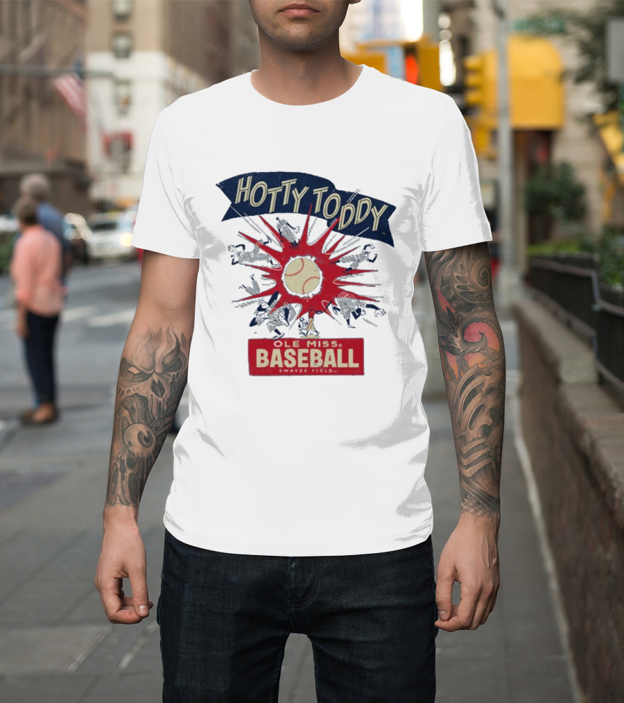 Ole Miss Baseball Hotty Toddy Strike Players And Ball Action T-Shirt