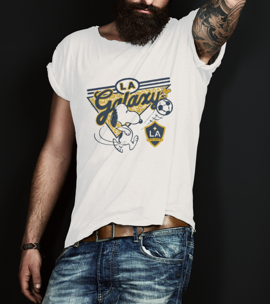 Peanuts Snoopy Soccer LA Galaxy Collaboration With Shield And Ball T-Shirt