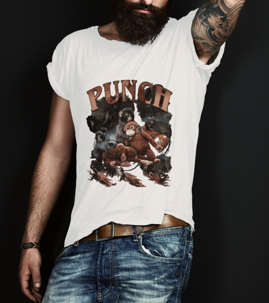 Punch The Monkey Picture Collage Monkeys Plush Toys T-Shirt