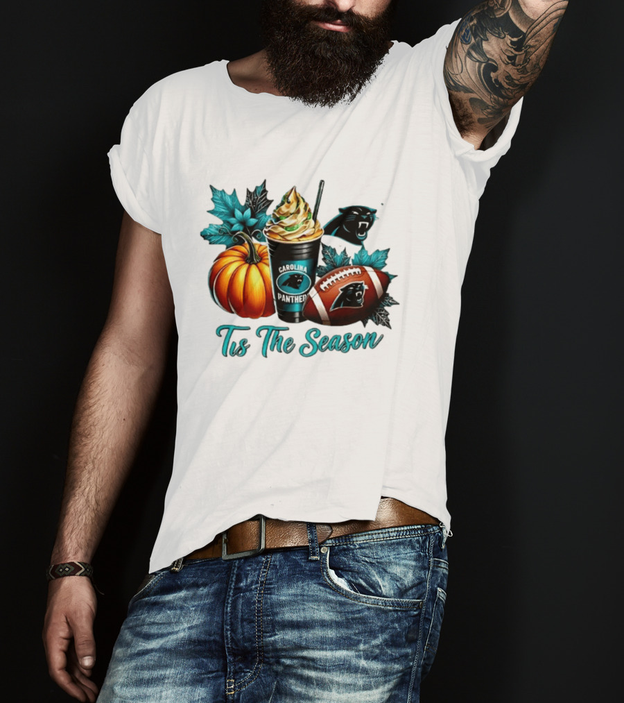 Tis The Season Carolina Panthers Halloween Football Pumpkin Latte T-Shirt