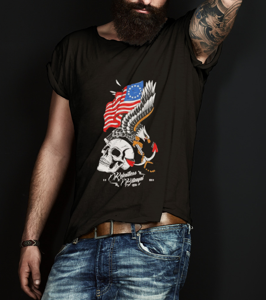 Rebellious Freedom Skull Eagle Anchor American Flag T-Shirt