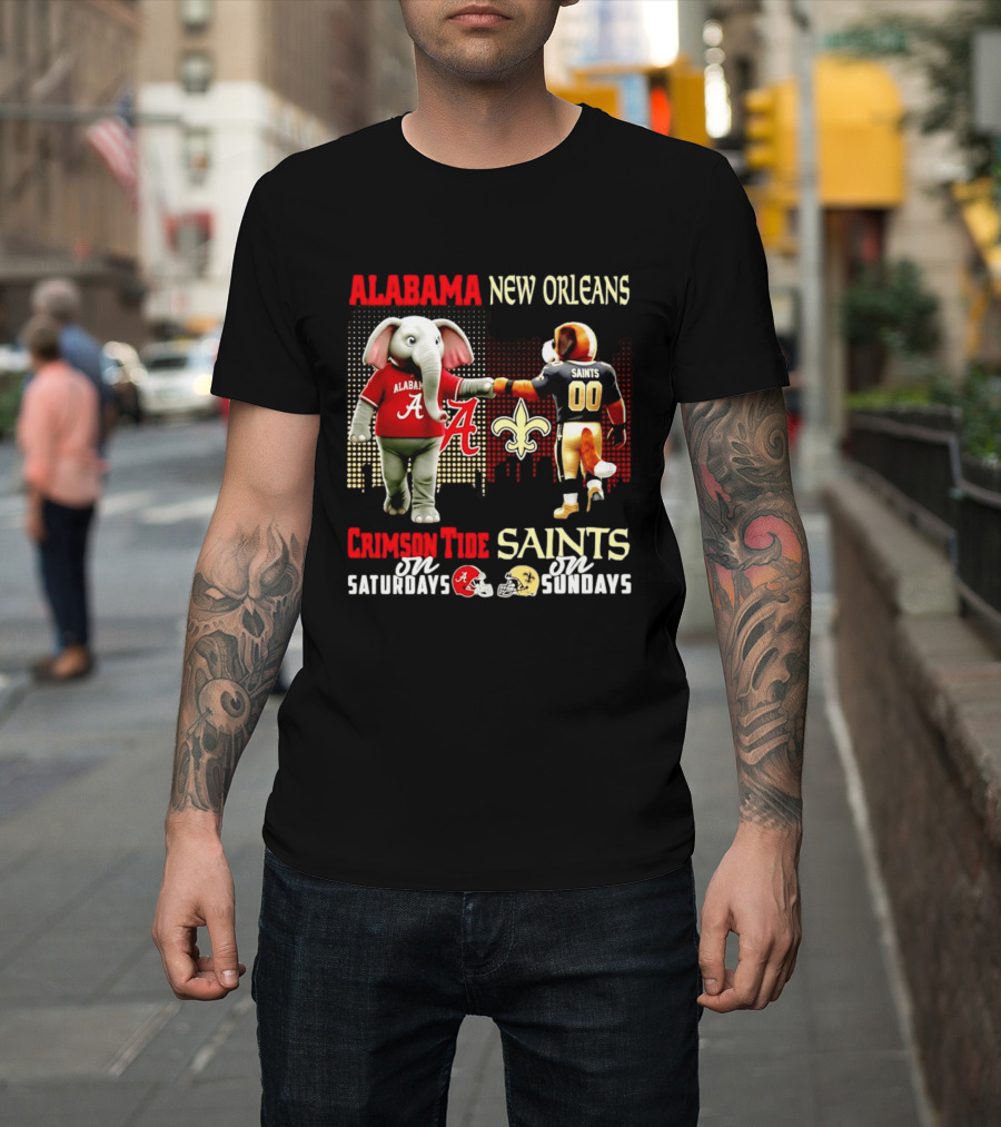 Alabama Crimson Tide Saturdays New Orleans Saints Sundays Skyline T-Shirt