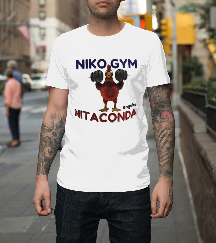 Niko Gym Engoko Nitaconda Rooster Lifting Weights Fitness Fun T-Shirt