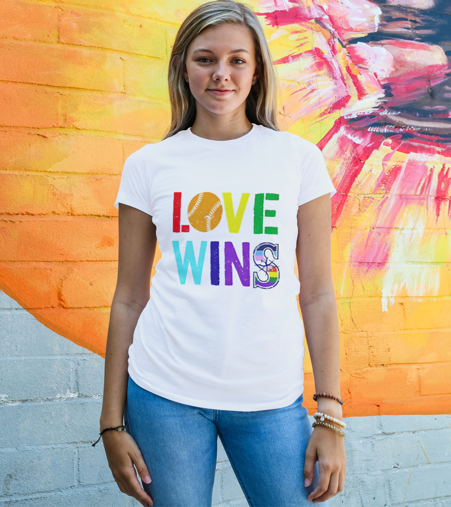 Love Wins Baseball Pride LGBTQ Rainbow T-Shirt