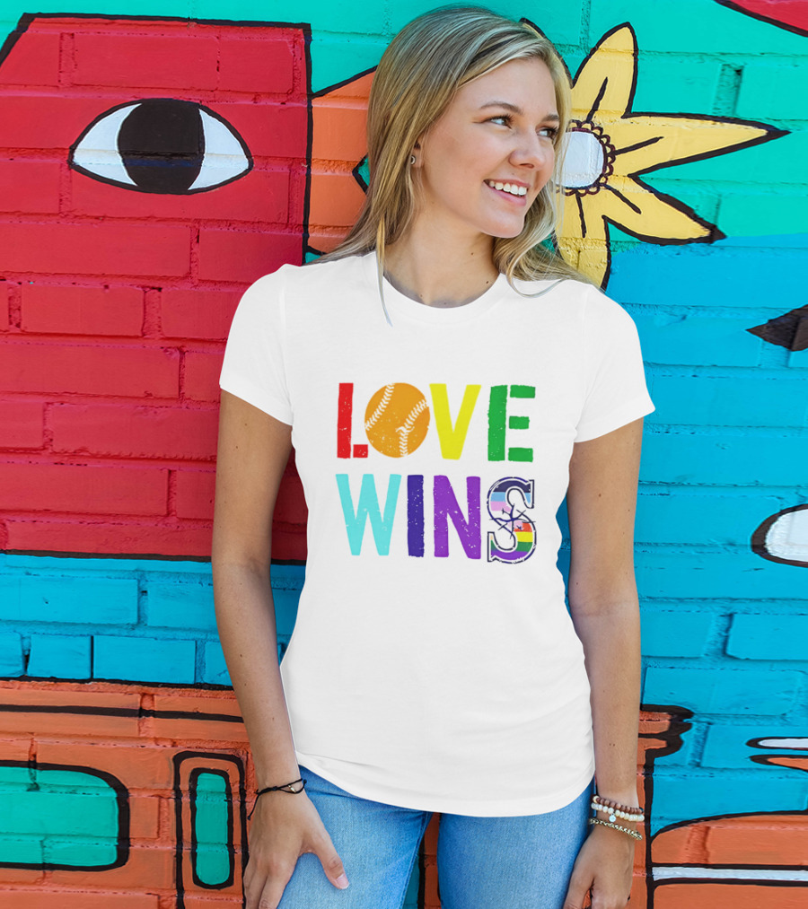 Love Wins Baseball Pride LGBTQ Rainbow T-Shirt