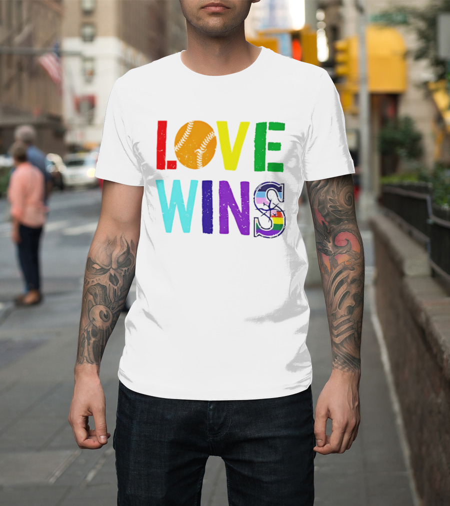Love Wins Baseball Pride LGBTQ Rainbow T-Shirt