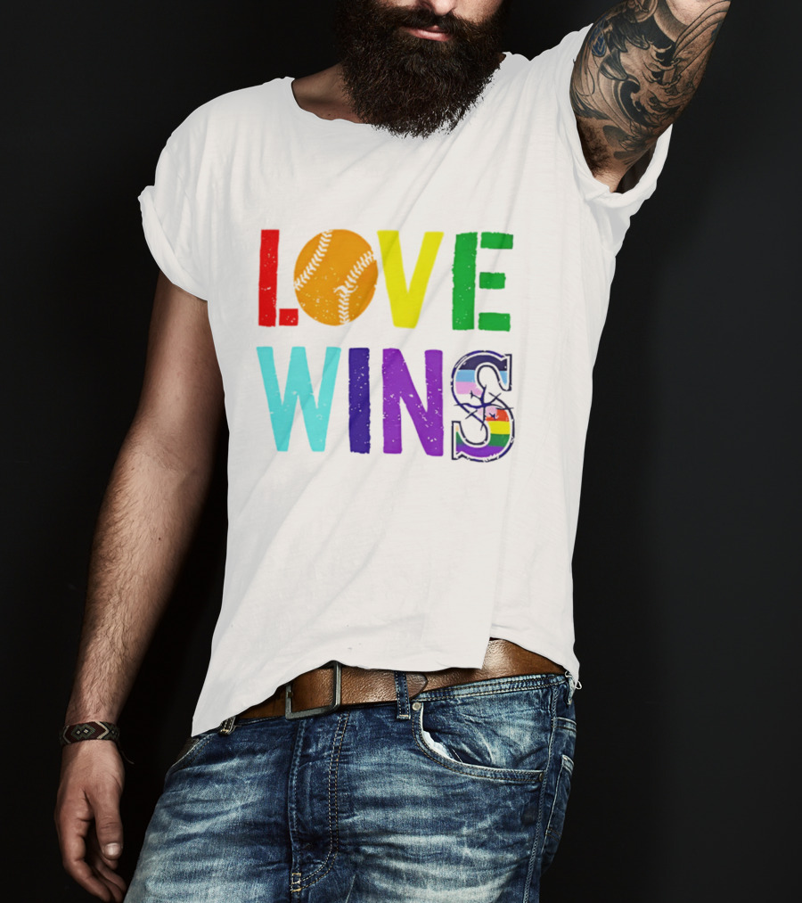 Love Wins Baseball Pride LGBTQ Rainbow T-Shirt