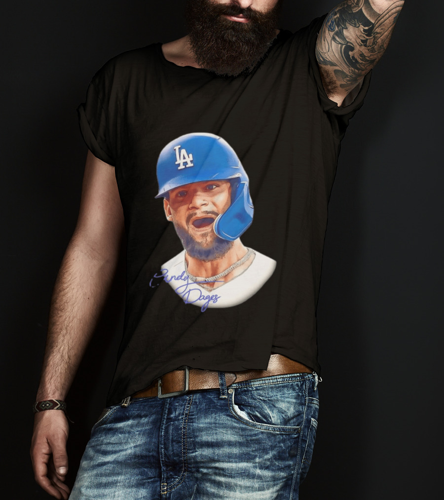 Andy Pages Los Angeles Dodgers MLB 2026 Big Face LA Helmet T-Shirt