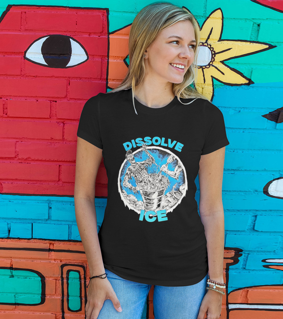 Dissolve ICE Abolish ICE Skeleton Melting In Cauldron With Ghostly Figure T-Shirt
