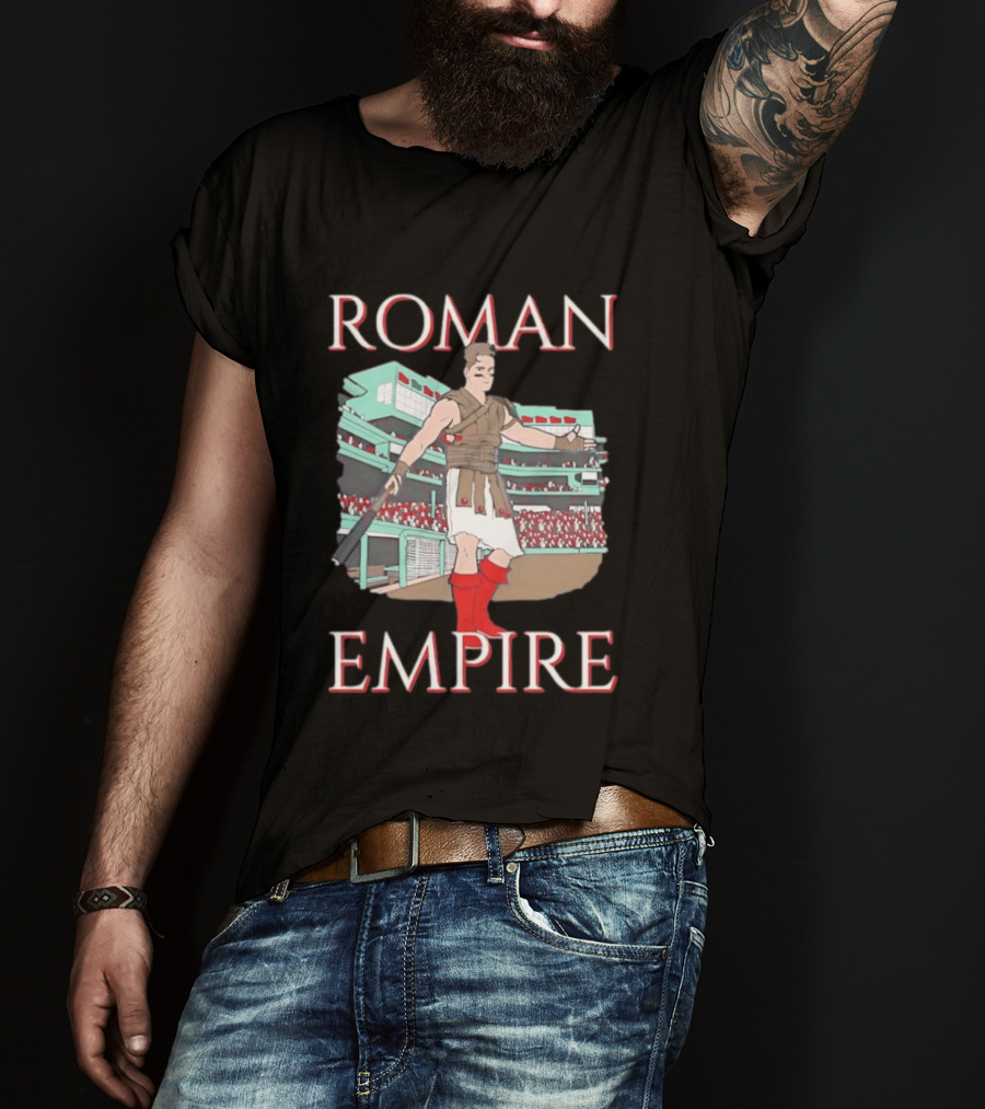 Roman Empire Baseball Field Cartoon Player In Ancient Gladiator Outfit T-Shirt