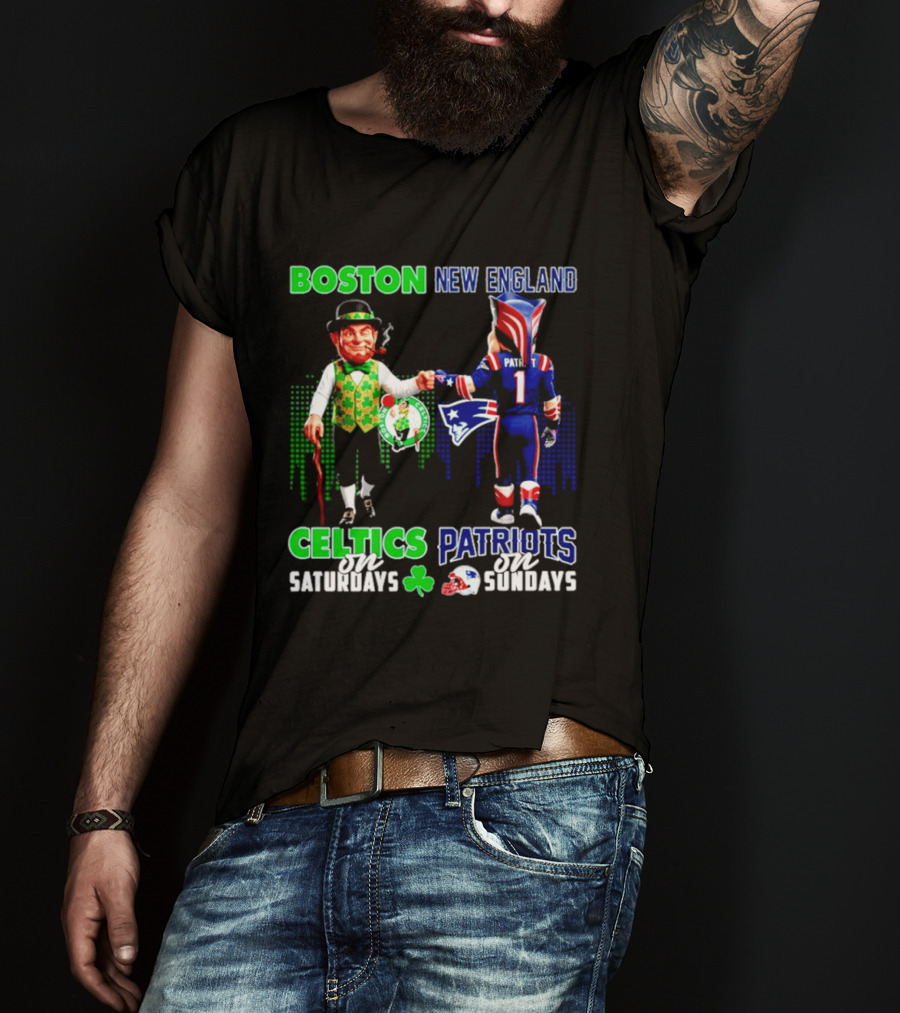 Boston Celtics Saturdays And New England Patriots Sundays Skyline T-Shirt