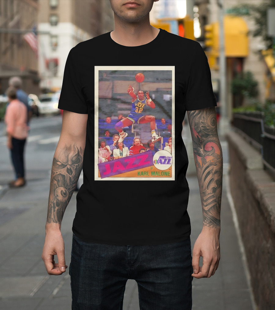Utah Jazz Karl Malone 32 Basketball Card 1992 T-Shirt