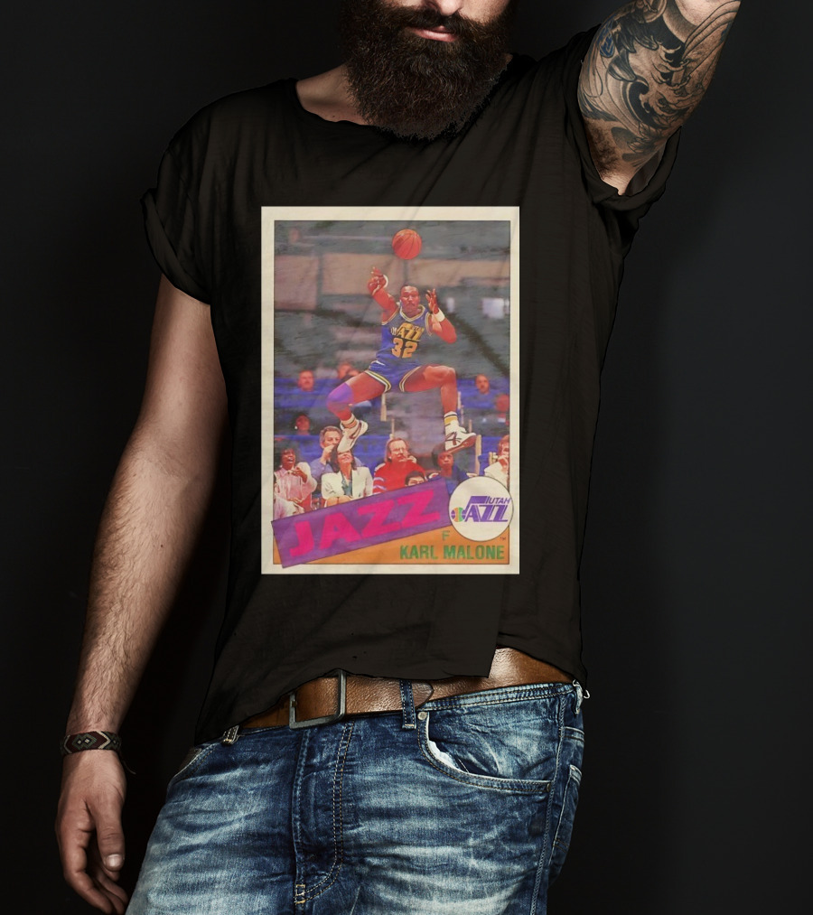 Utah Jazz Karl Malone 32 Basketball Card 1992 T-Shirt